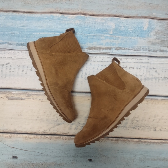 Sorel Suede Harlow Chelsea Boot Waterproof Ankle Boot Brown Tan Leather Booties - Picture 6 of 9